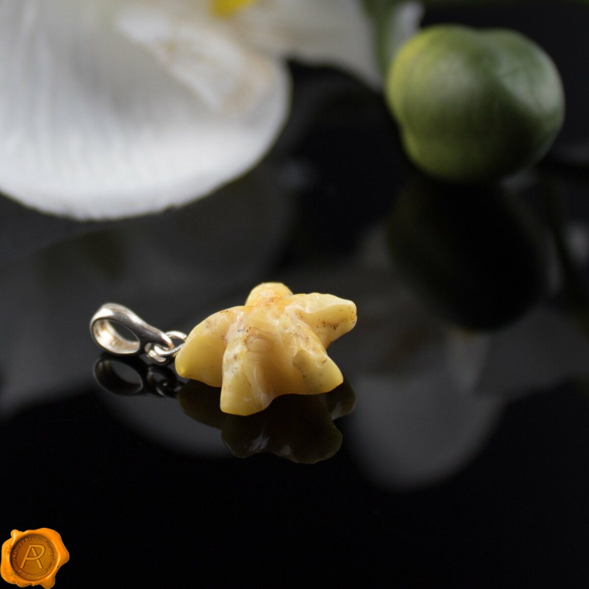 Hand Carved Amber Starfish Pendant - Image 3