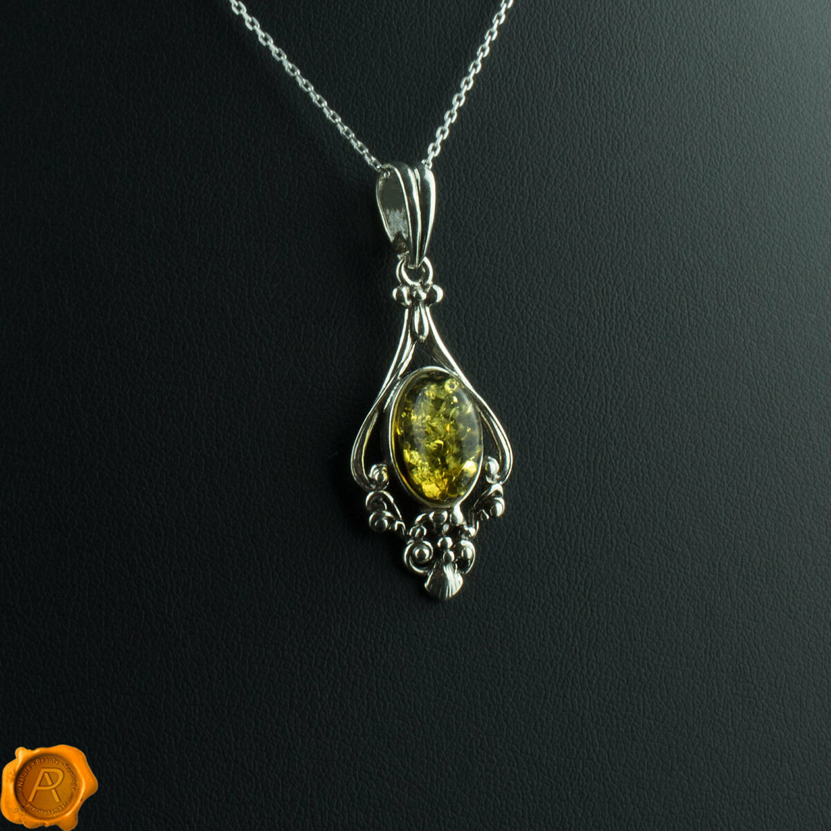 Green Amber Teardrop Pendant - Image 1
