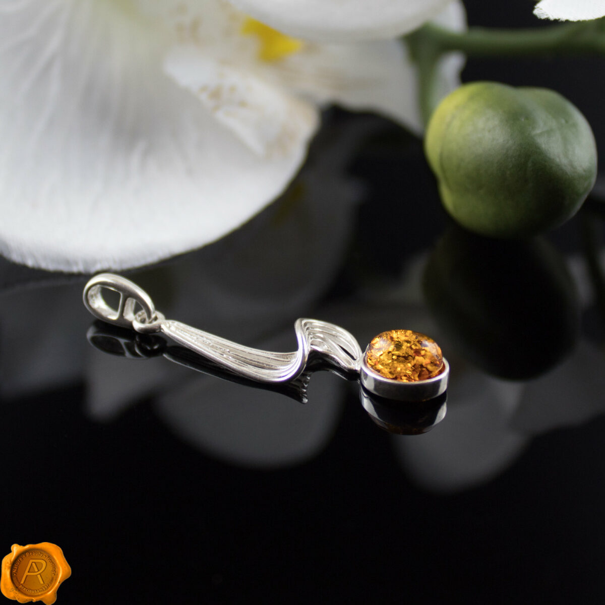Amber Silver Wave Pendant - Image 3