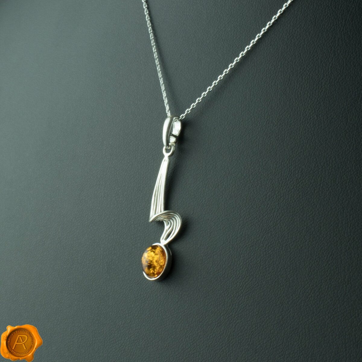 Amber Silver Wave Pendant - Image 1