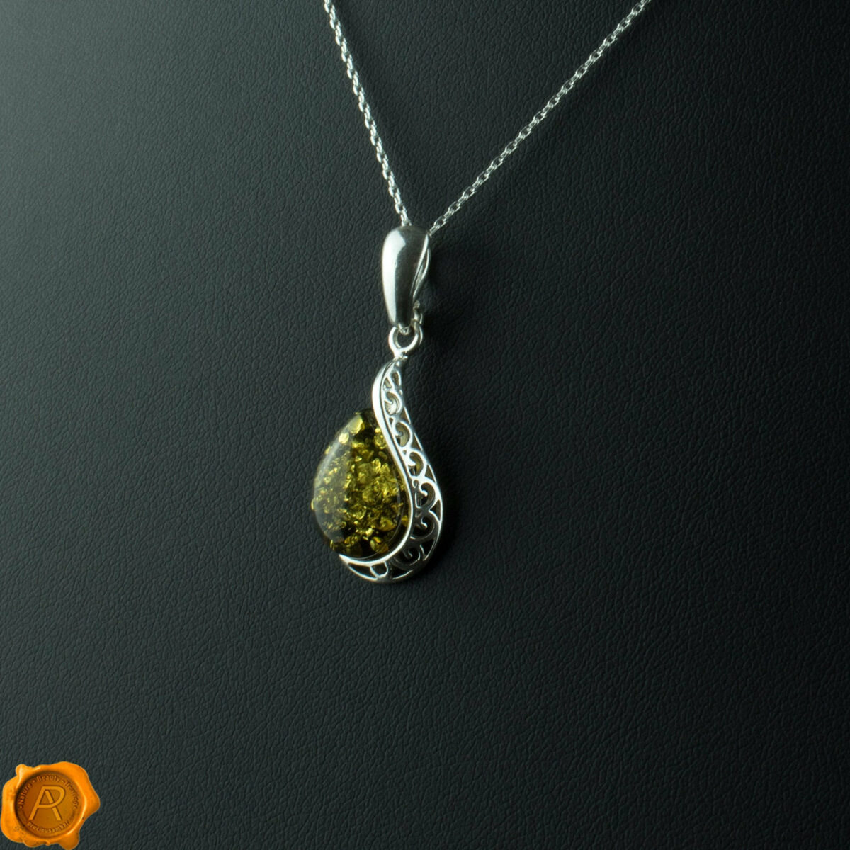 Green Amber Teardrop Pendant - Image 1