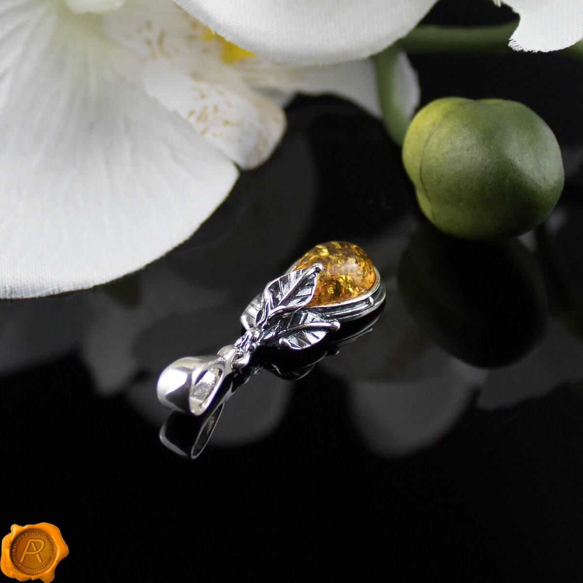 Silver Leaf Amber Teardrop - Image 2
