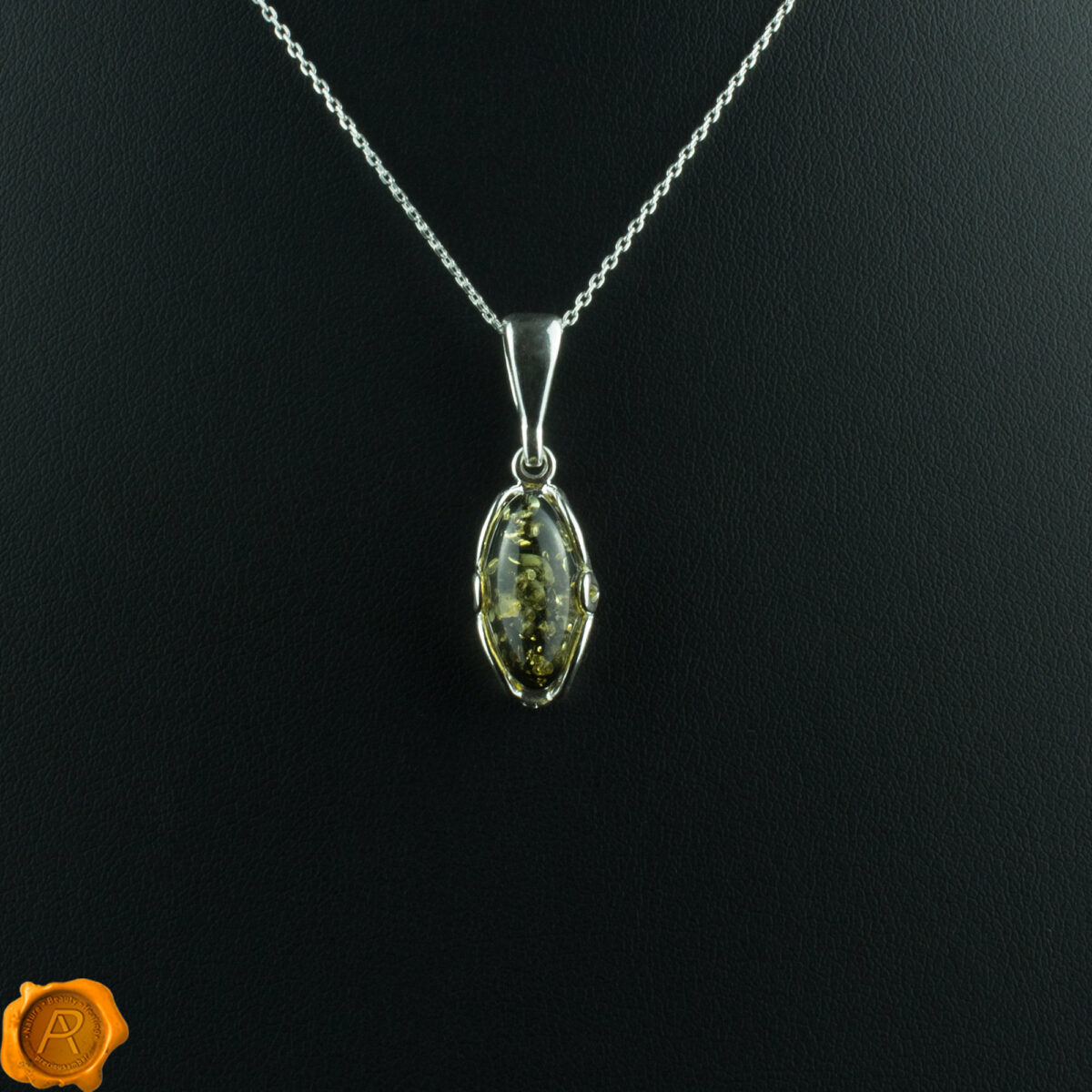 Green Amber Silver Pendant - Image 3