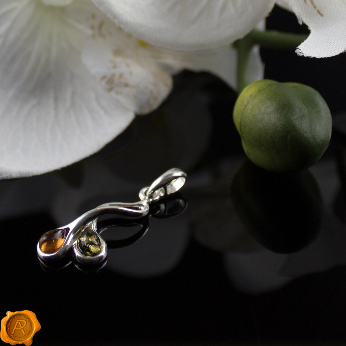 Green Cognac Amber Pendant Multi Teardrop Amber Pendant - Image 2