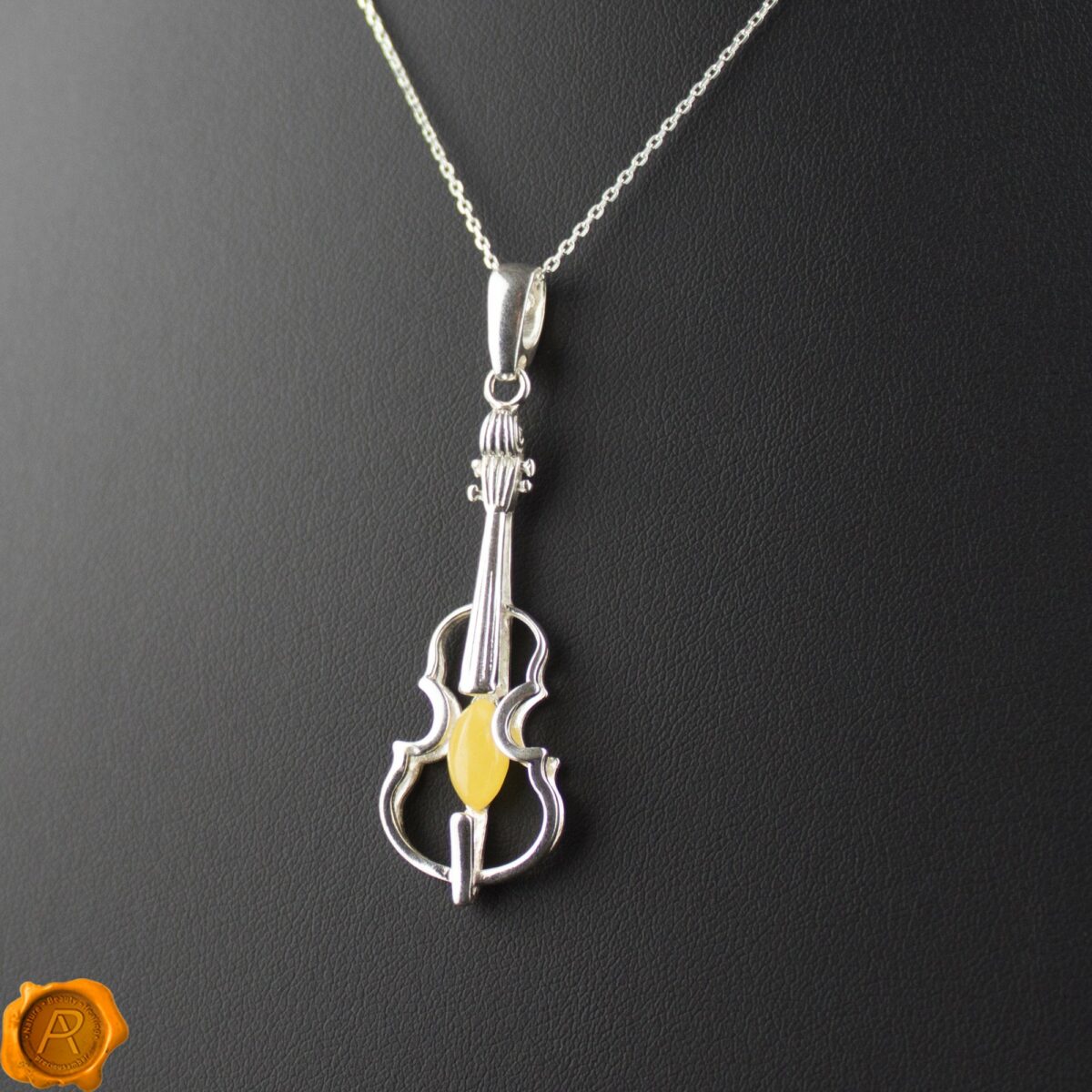 Amber Silver Violin Pendant - Image 1