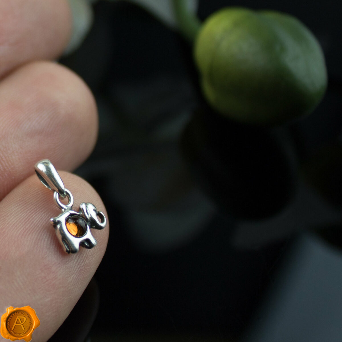 Dainty Elephant Amber Pendant - Image 3
