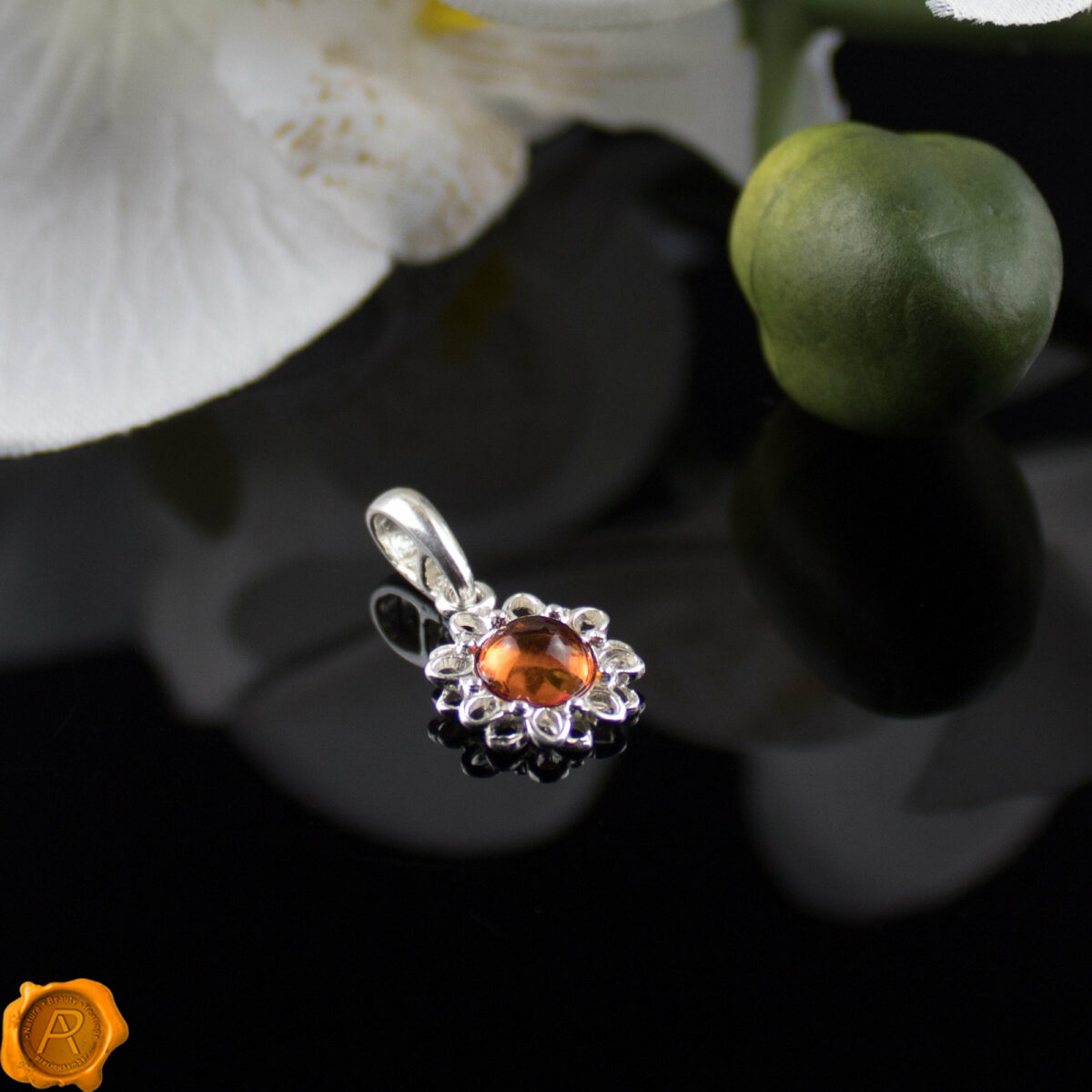 Dainty Cognac Amber Flower - Image 2