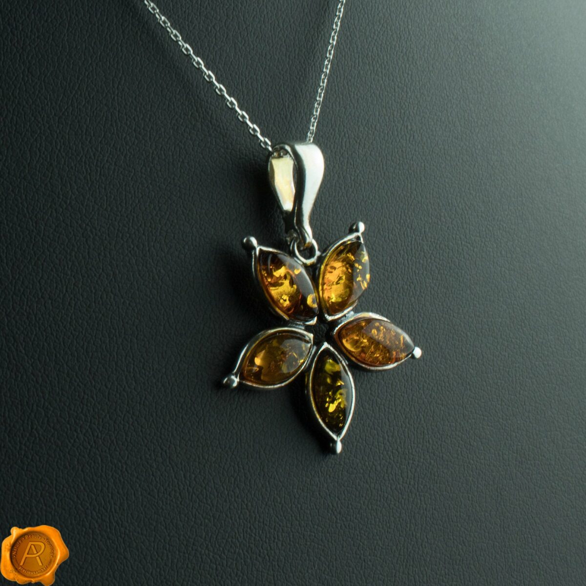 Cognac Amber Silver Flower - Image 1