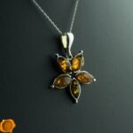 Cognac Amber Silver Flower