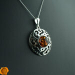 Large Amber Silver Amulet