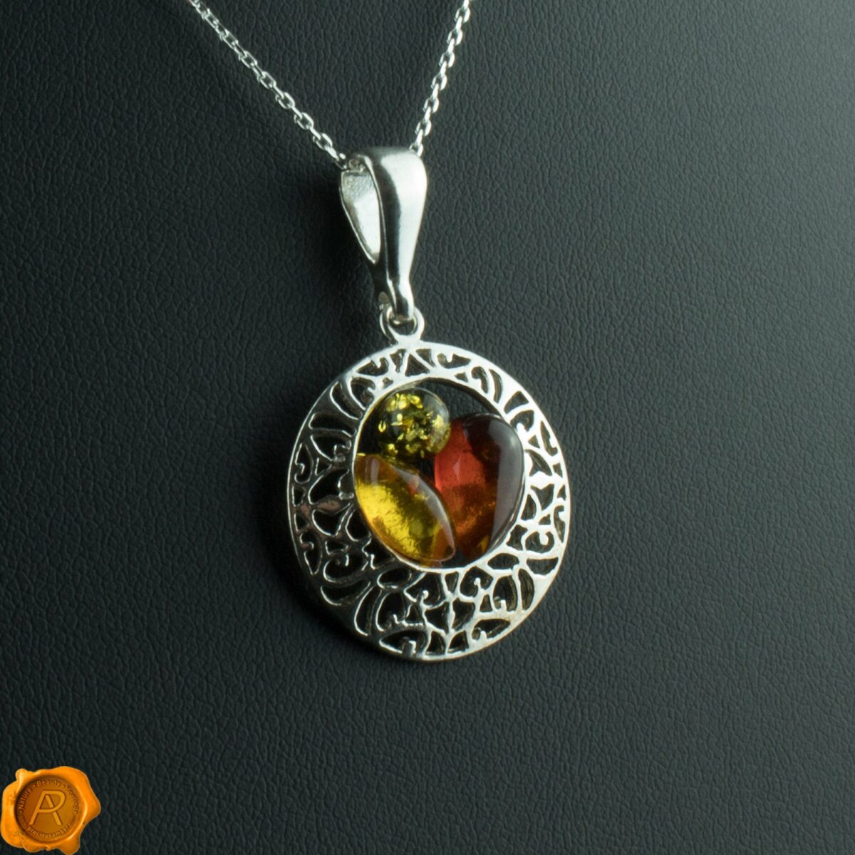 Multicolor Amber Silver Amulet - Image 1