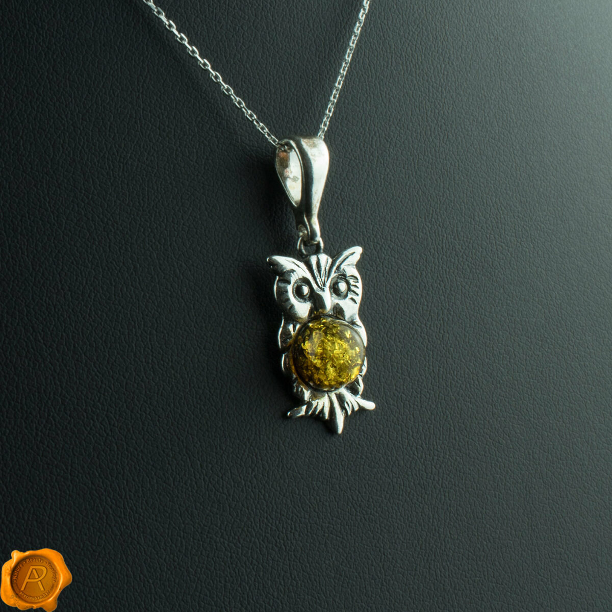 Green Amber Owl Pendant - Image 1
