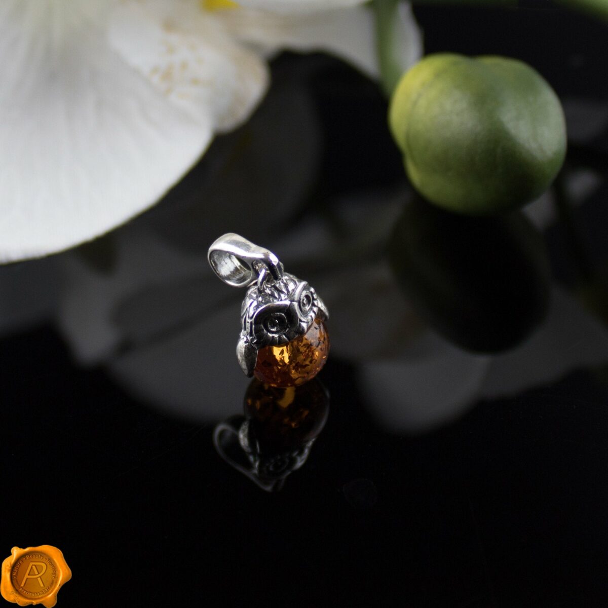 Cognac Amber Owl Pendant - Image 2