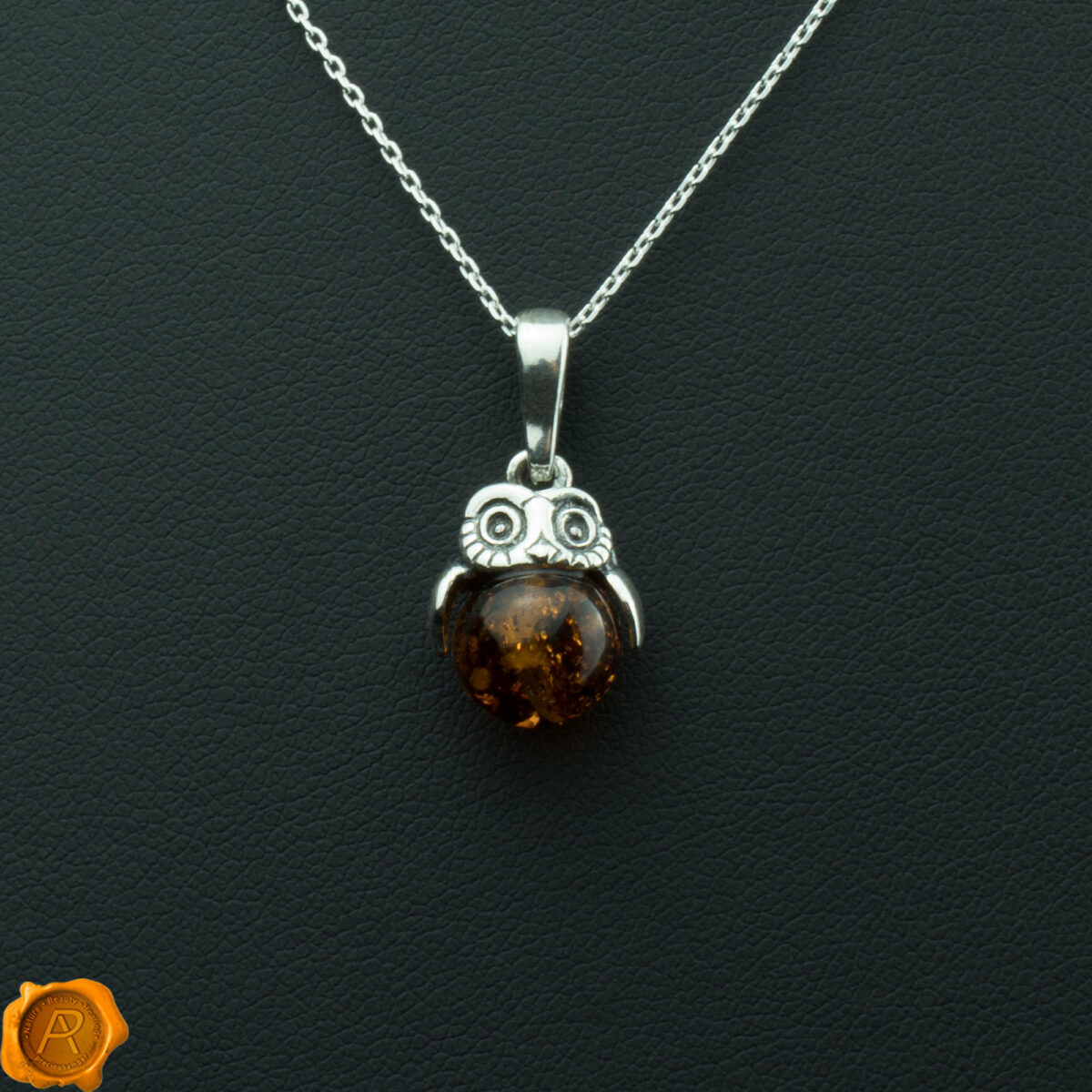 Cognac Amber Owl Pendant - Image 1