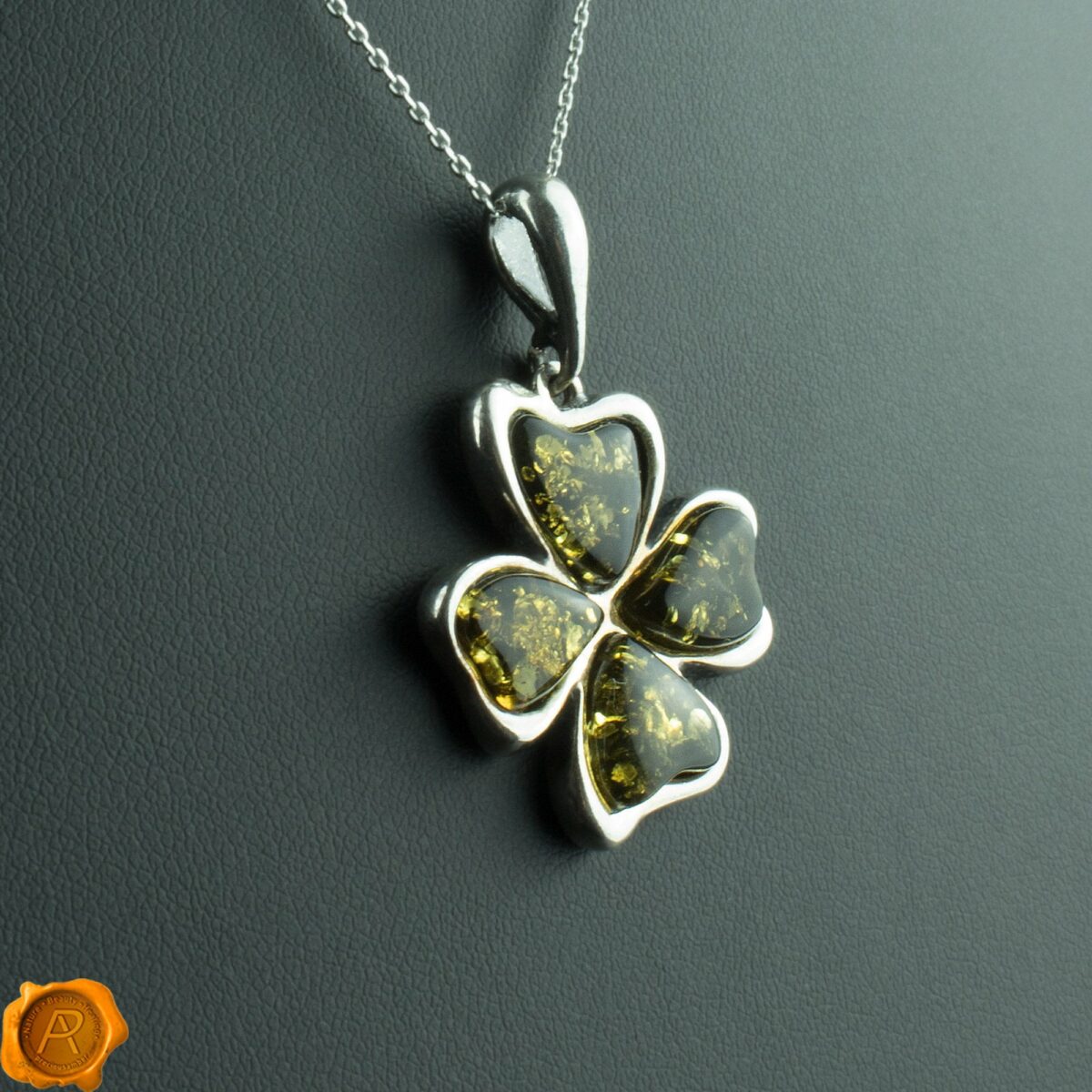 Green Amber Luck Clover Charm - Image 1