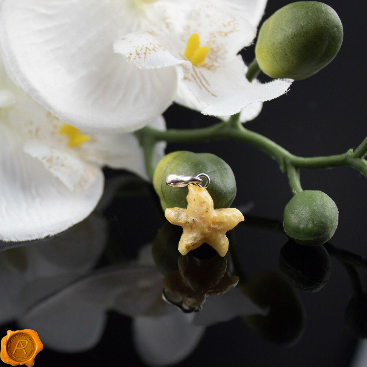 Hand Carved Amber Starfish Pendant - Image 2