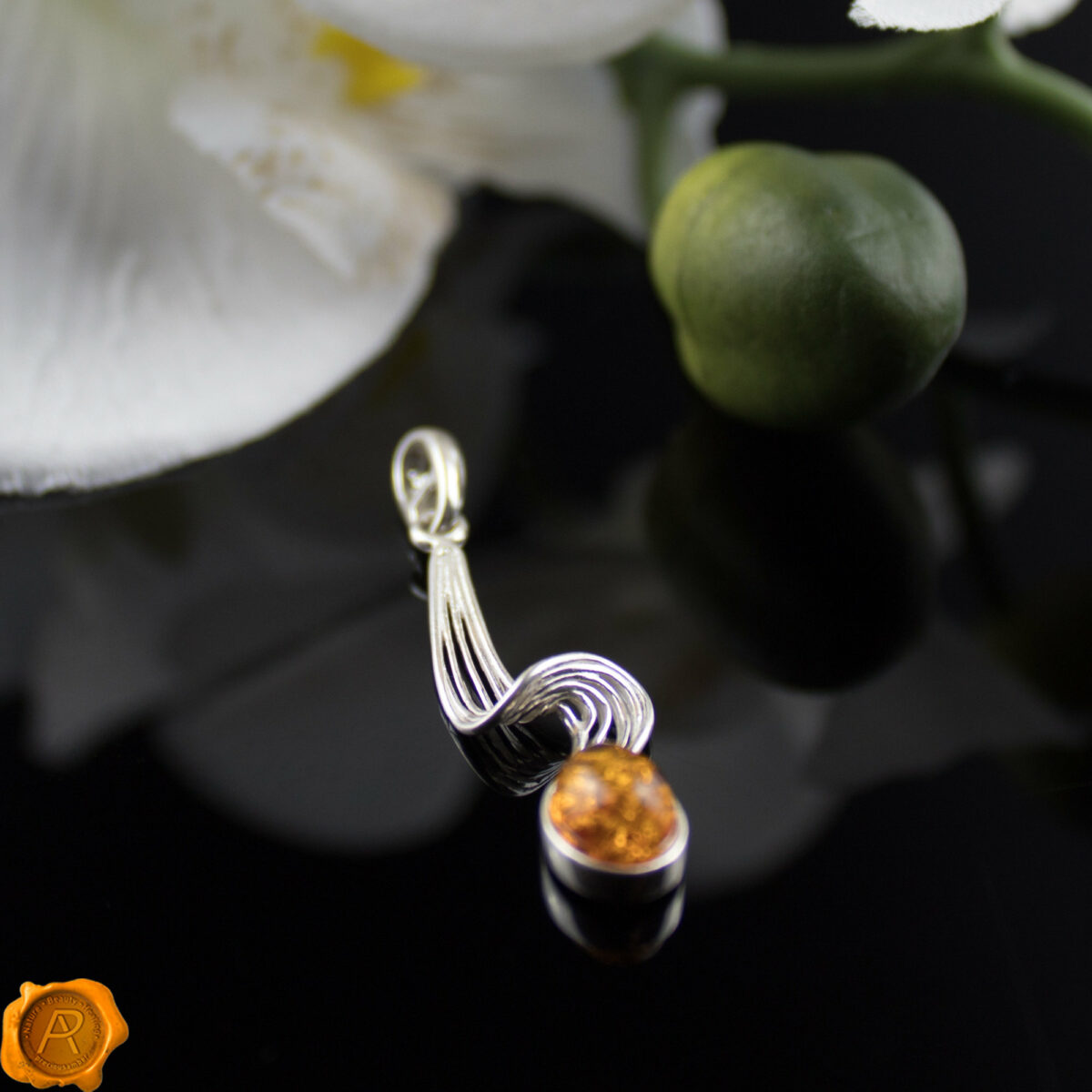 Amber Silver Wave Pendant - Image 2