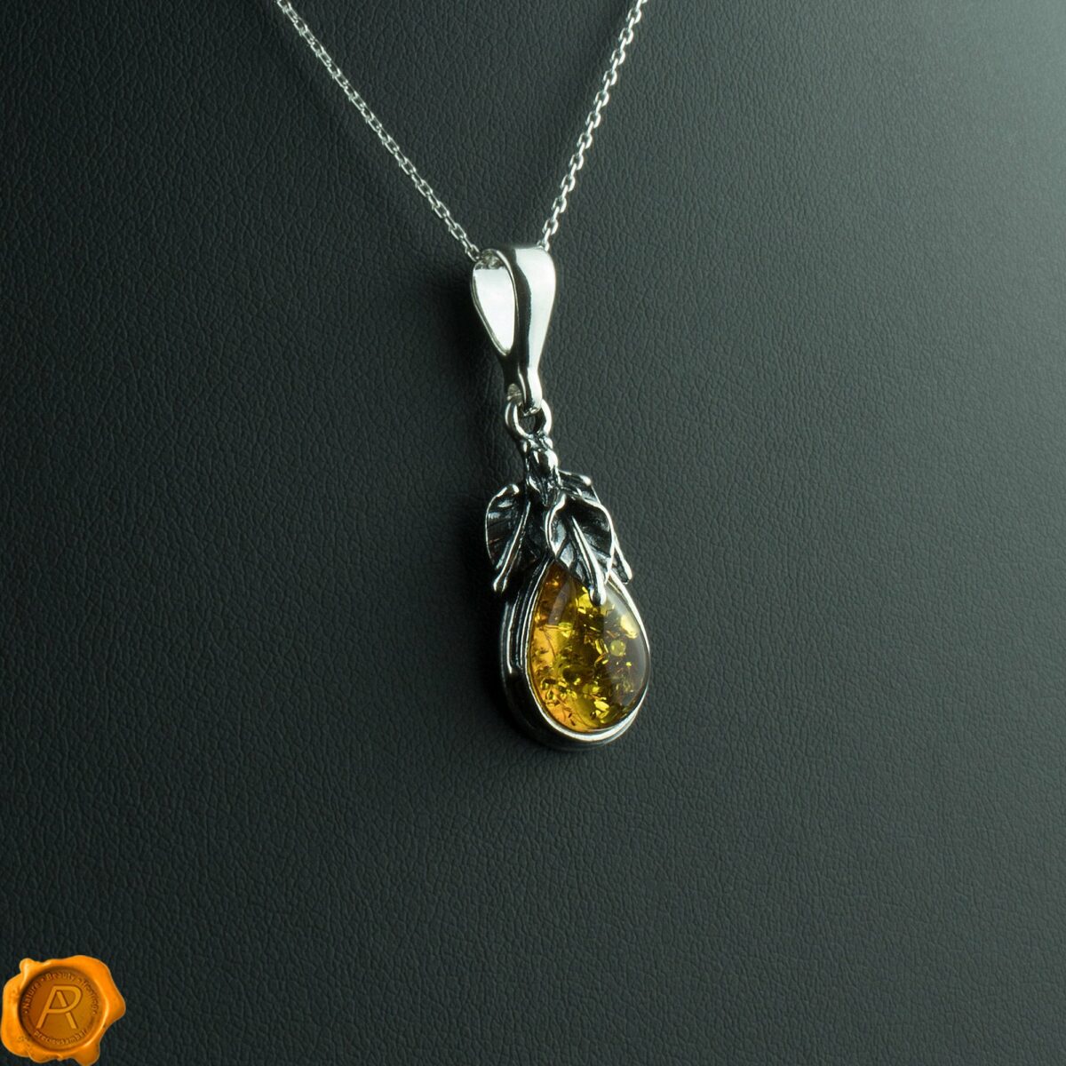 Silver Leaf Amber Teardrop - Image 1