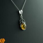 Silver Leaf Amber Teardrop
