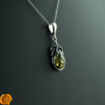 Silver Leaf Amber Teardrop