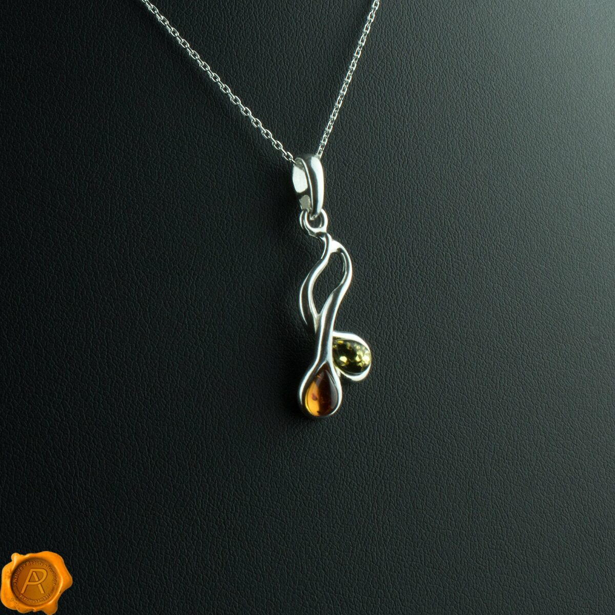 Green Cognac Amber Pendant Multi Teardrop Amber Pendant - Image 1