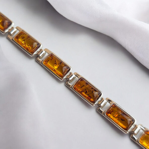 UNISEX ADJUSTABLE Natural Baltic Amber Sterling Silver Link Bracelet Men Women, Small Gemstone Crystal Dainty Bracelets Gift for Boyfriend