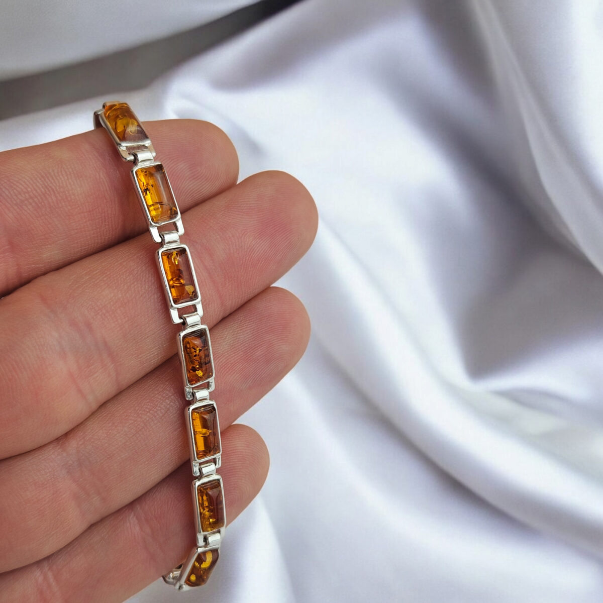 Amber Silver Unisex Link Bracelet - Image 4