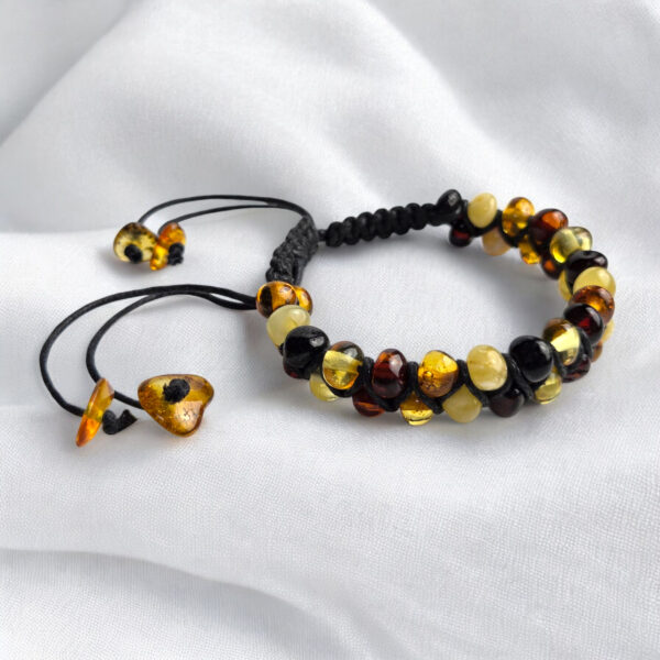 Baltic Amber Gemstone Bracelet for Men Women, Large Wrist Adjustable Natural Multicolor Eco Jewelry Gift for Him Husband Boyfriend