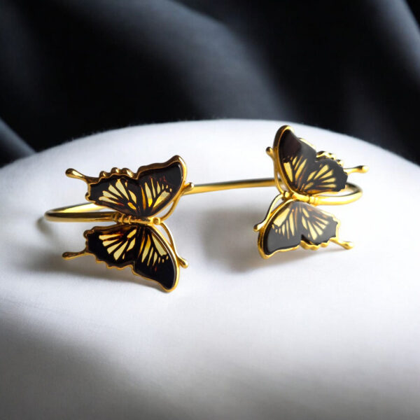 ADJUSTABLE Butterfly Natural Baltic Amber Gold Silver Bracelet Cuff Bangle Gift Women Girls, Small Large Butterfly Lover Charm Jewelry Gifts