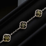 Celtic Green Four Leaf Clover Bracelet Baltic Amber Silver Link Bracelets | Lucky Charm Adjustable Gift for Her | Irish Inspired Jewellery