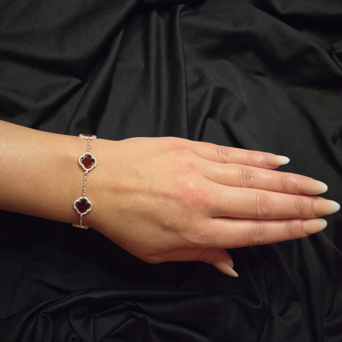 Celtic-Red-Cherry-Four-Leaf-Clover-Silver-Link-Bracelets-Baltic-Amber-Gemstone-Crystal-Luck-Dainty-Irish-Jewellery-Gift-Women Four Leaf Clover Celtic Bracelet Cherry Red Baltic Amber Silver Link Bracelets | Lucky Charm Dainty Adjustable Irish Gift Jewellery for Her
