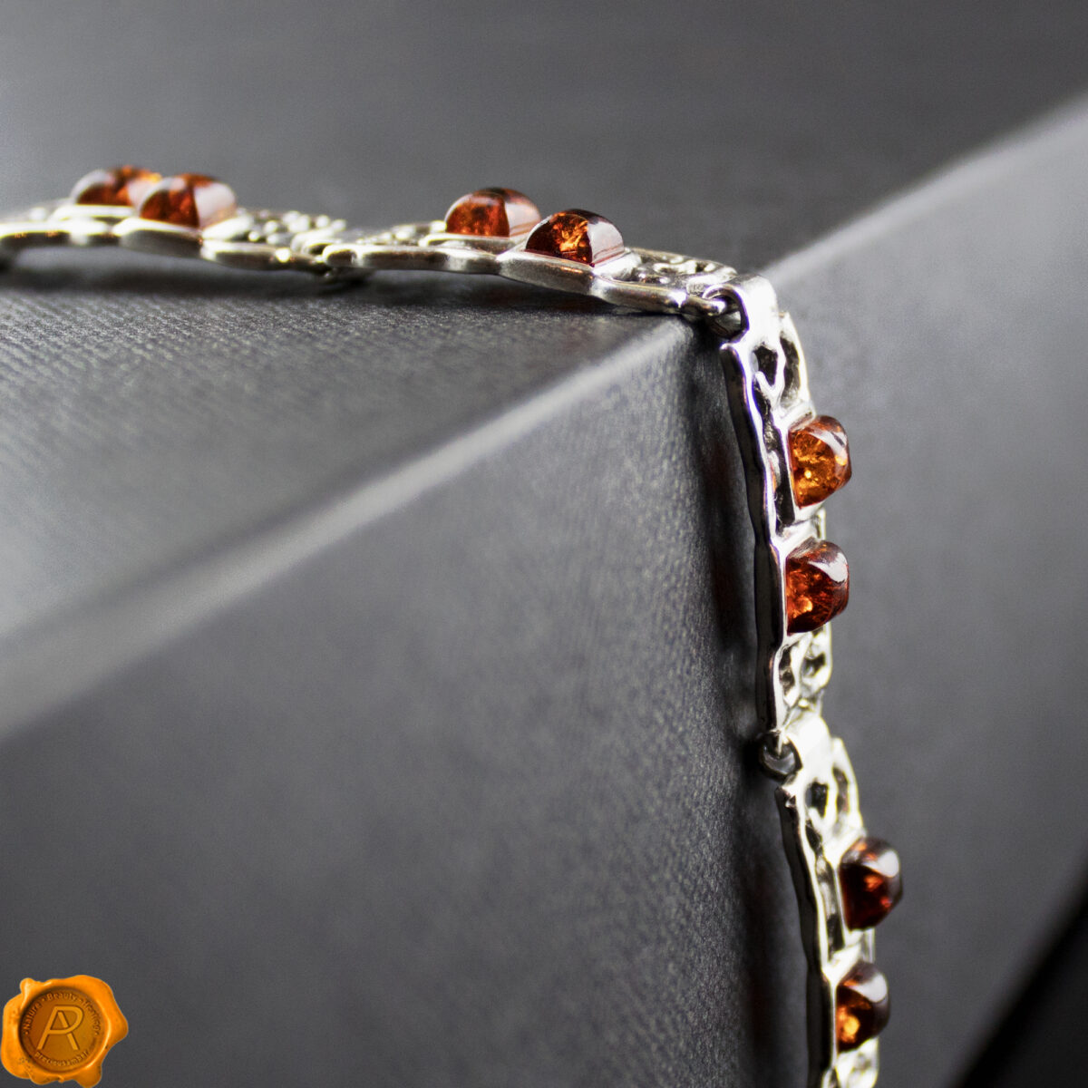 Cognac-Baltic-Amber-Sterling-Silver-Adjustable-Bracelet Subtle Amber Silver Bracelet - Image 2