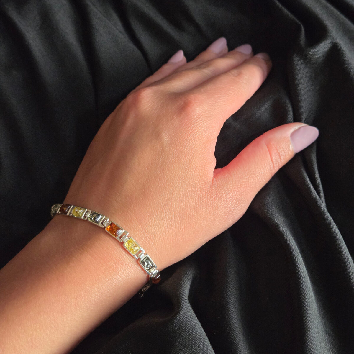 Multicolor Amber Silver Link Bracelet - Image 2