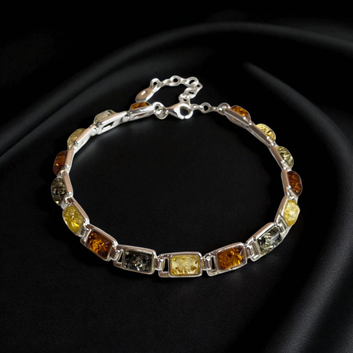 Multicolor Amber Silver Link Bracelet - Image 3
