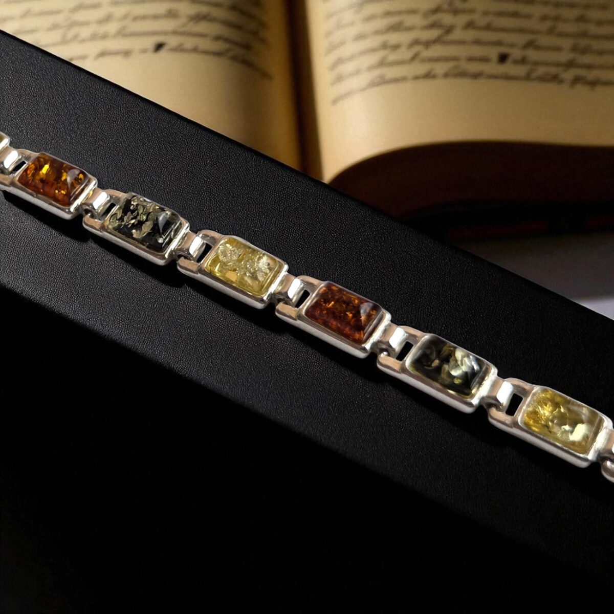ADJUSTABLE Natural Baltic Amber Sterling Silver Link Bracelet Women, Multicolour Small Stone Gemstone Crystal Dainty Bracelets Gift Wife