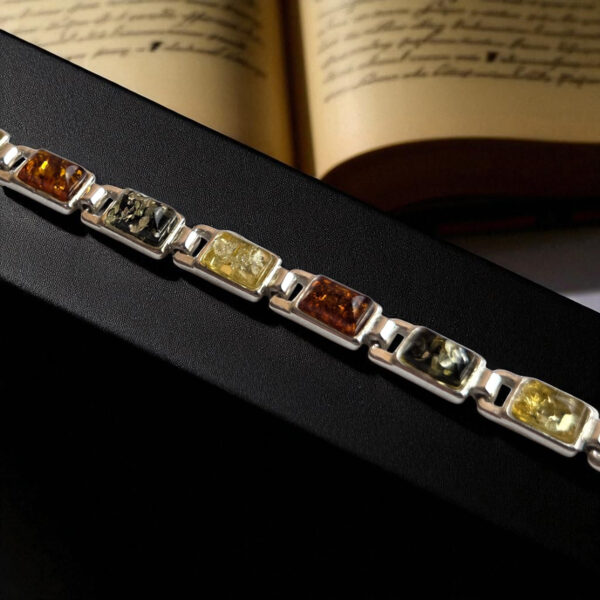 ADJUSTABLE Natural Baltic Amber Sterling Silver Link Bracelet Women, Multicolour Small Stone Gemstone Crystal Dainty Bracelets Gift Wife