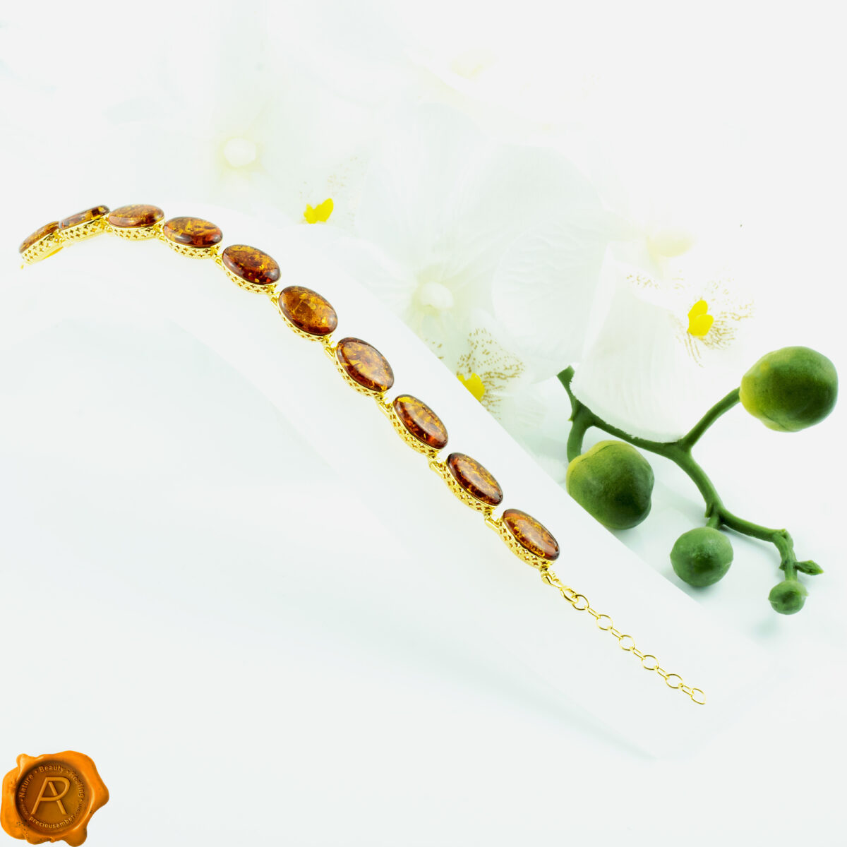 Cognac Amber Gold Bracelet - Image 3