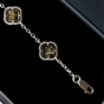 Four Leaf Clover Green Amber Silver Bracelet - Image 5