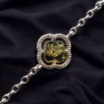 Four Leaf Clover Green Amber Silver Bracelet - Image 4