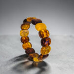 Large Bangle Multicolour Baltic Amber Bracelet, Natural Amber Elastic Chunky Bracelets
