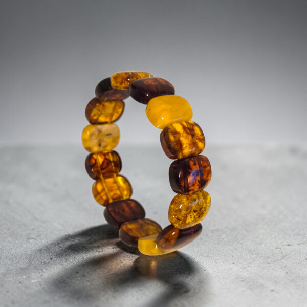 Large Bangle Multicolour Baltic Amber Bracelet, Natural Amber Elastic Chunky Bracelets
