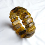 Natural Green Baltic Amber Bangle Bracelet Women, Large Real Amber Gemstone Crystal Elastic Eco Cuff Chunky Bracelets Gift