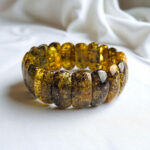 Elastic Green Amber Bangle Bracelet - Image 3