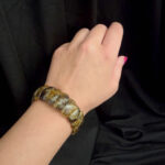 Natural Green Baltic Amber Bangle Bracelet Women, Large Real Amber Gemstone Crystal Elastic Eco Cuff Chunky Bracelets Gift