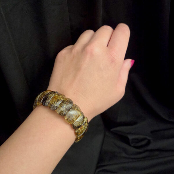 Natural Green Baltic Amber Bangle Bracelet Women, Large Real Amber Gemstone Crystal Elastic Eco Cuff Chunky Bracelets Gift