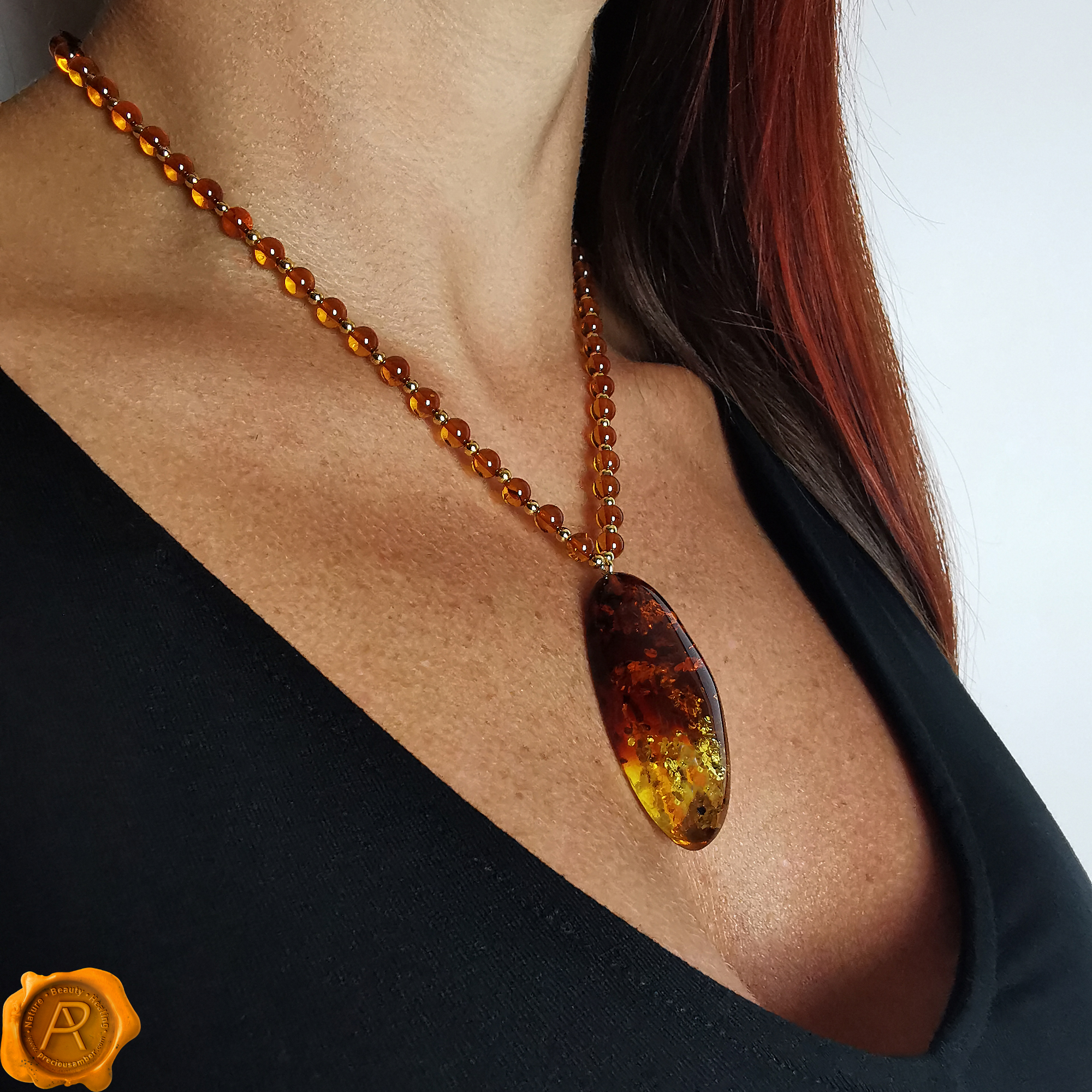 Amber Gold Pendant Necklace