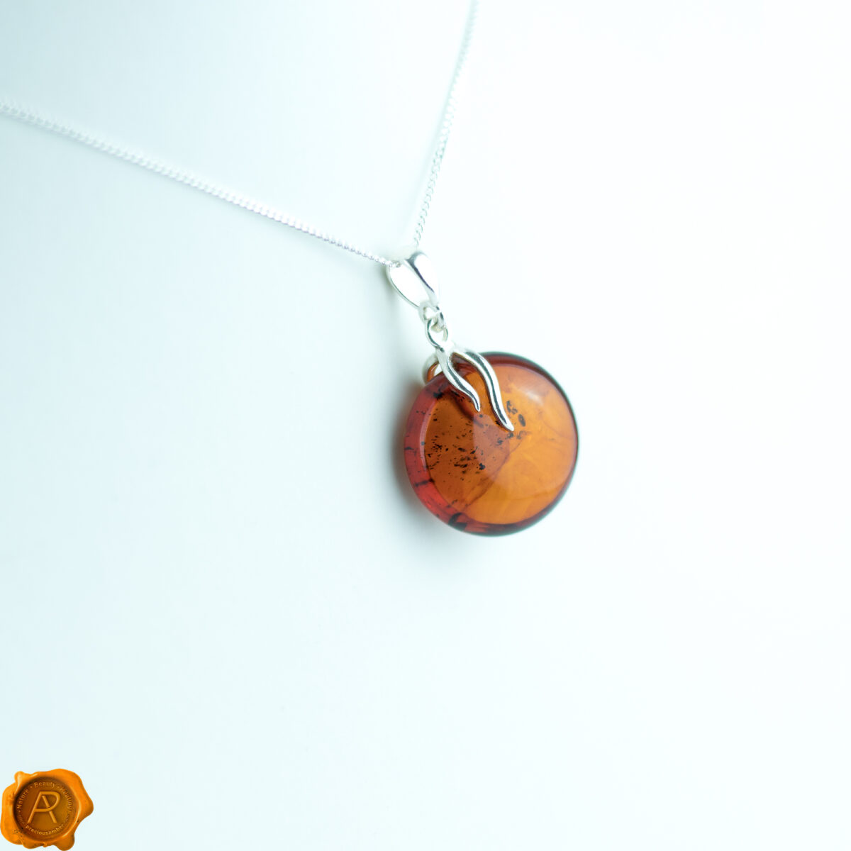 Large-Cognac-Baltic-Amber-Round-Sterling-Silver-Pendant-Bead-Necklace-Dublin-Irelandjpg Cognac Amber Pendant - Image 4