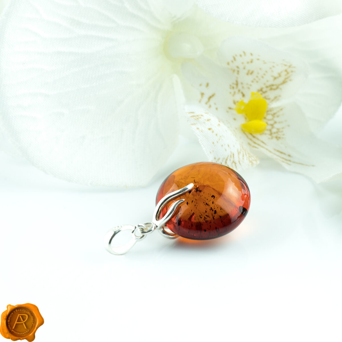 Large-Cognac-Baltic-Amber-Round-Sterling-Silver-Pendant-Beads-Necklace-Dublin-Ireland Cognac Amber Pendant - Image 1