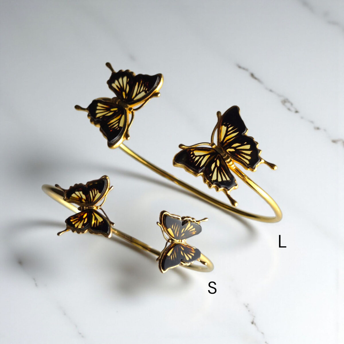 Butterfly Natural Baltic Amber Gold Silver Bracelet Cuff Bangle Gift Women Girls, Small Large Butterfly Lover Charm Jewelry Gifts