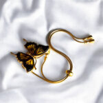 Carved Amber Gold Butterfly Tie Bracelet - Image 5